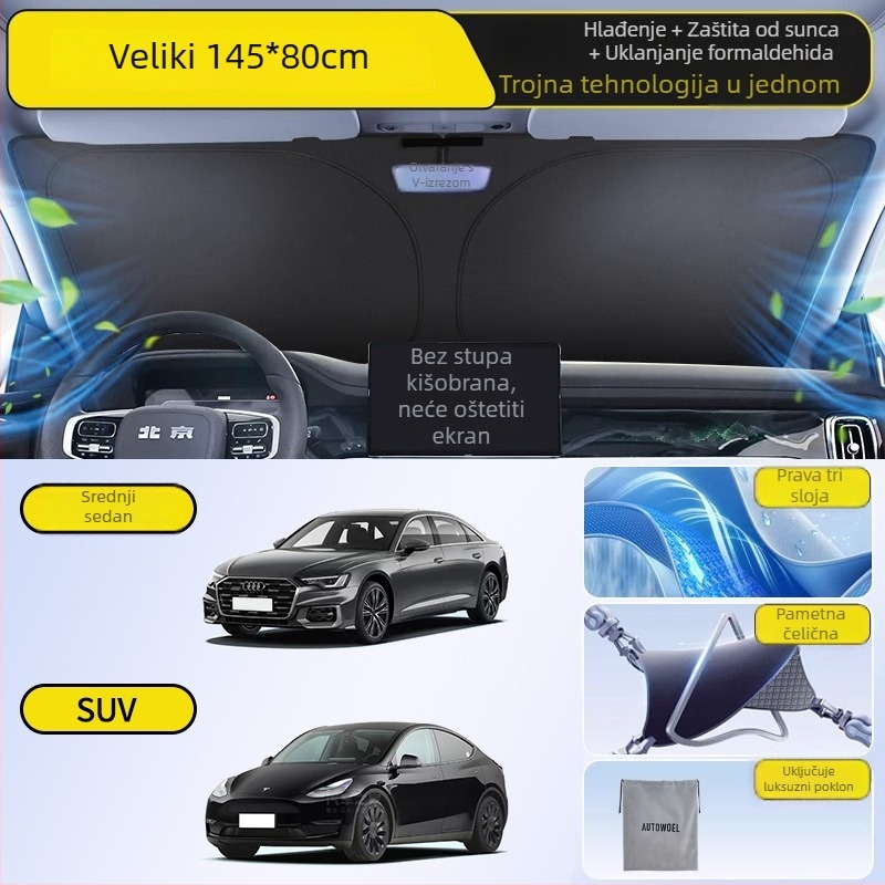 Auto sjenilo s aktivnim ugljenom za uklanjanje aldehida, aluminijska folija, klik-uklapanje, namijenjeno za određeni model automobila, jednostavan stil, moguć ispis logotipa