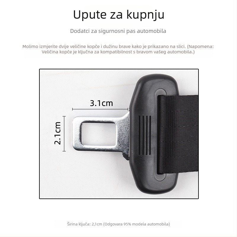 Proširivač sigurnosnog pojasa automobila, ABS, brenda Huitian; kompatibilan s jezičićem zaključavanja širine 2,1 cm i duljine 3 cm