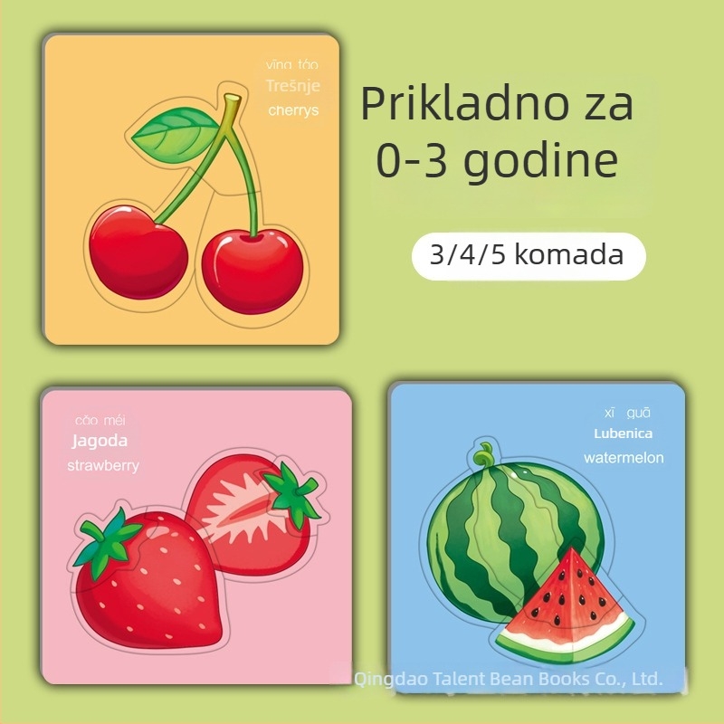 Dvijezična slaganka za djecu sa životinjama, karticama za promet te voćem i povrćem – papirnati puzzle, dob 0–3 godina; pakiranje u kutiju; prilagodba uzorka