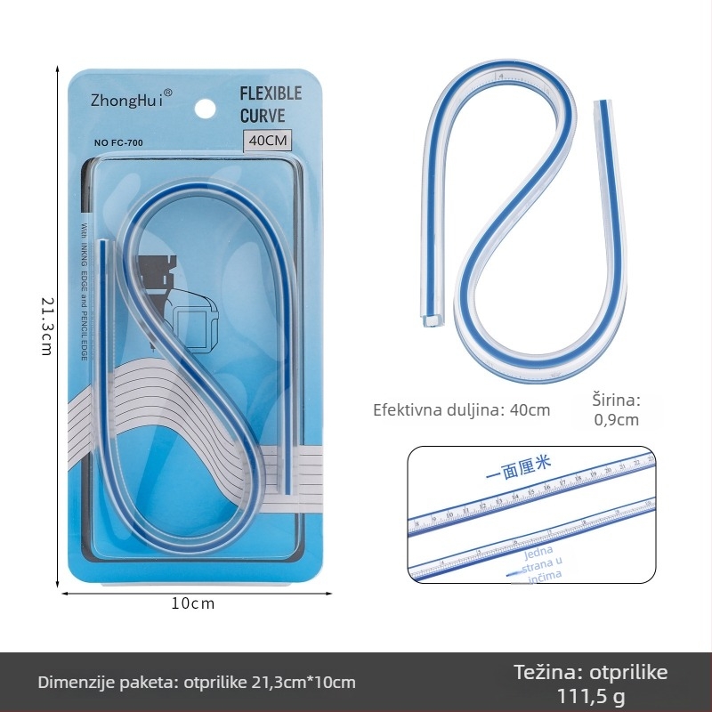 Keling fleksibilni zakrivljeni ravnilo – savitljivo mjerno sredstvo za šivanje, plastično