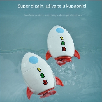 Igračka za kupanje beba s navijanjem — slatka crtani raketni dizajn za igru u vodi, plastična, uzrast 4–6 godina