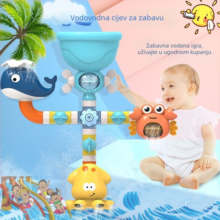 DIY Igračka za vodu za kupanje s usisnom čašom, plastična konstrukcija, za dob 0–2 godine, okretni raspršivač