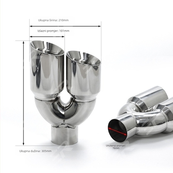 Auto izdušni kraj završetka, prilagođeno zavarivanje, dvostruki red, dvostruki sloj od nehrđajućeg čelika, model 80-101-305, univerzalna kompatibilnost