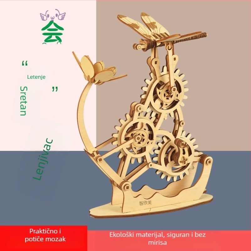 Drveni 3D Dragonfly puzzle – DIY mehanička slagalica za tinejdžere 7–14 godina, pakiranje u bijeloj kutiji