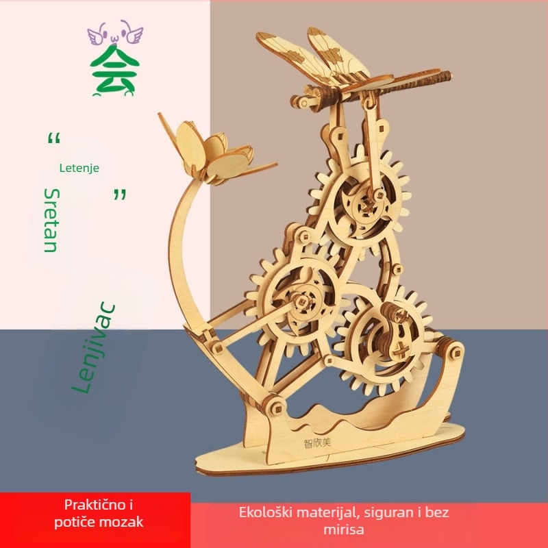 Drveni 3D Dragonfly puzzle – DIY mehanička slagalica za tinejdžere 7–14 godina, pakiranje u bijeloj kutiji