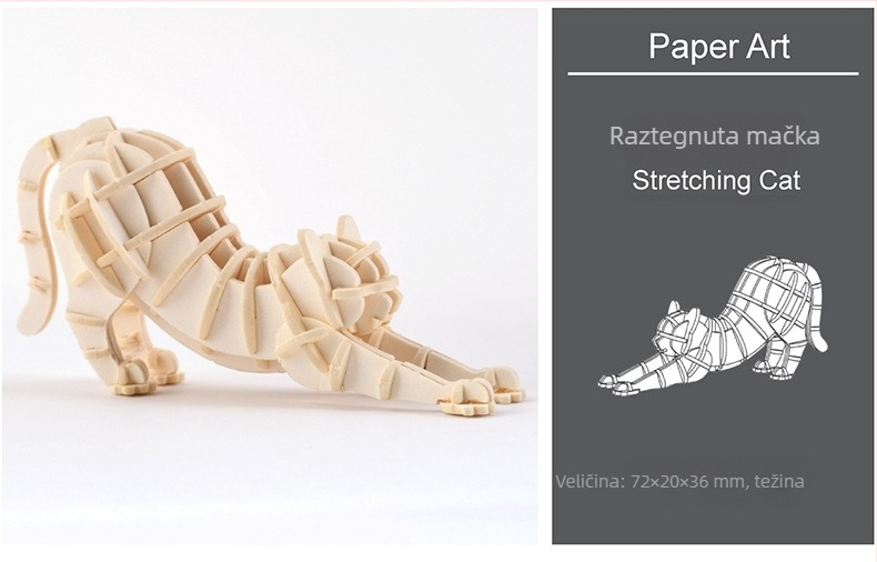 ENO 3D puzzle: papirnati model mačke, DIY-friendly za roditeljsko-dječju igru, Kraft kutija, uzrast 7–14 godina