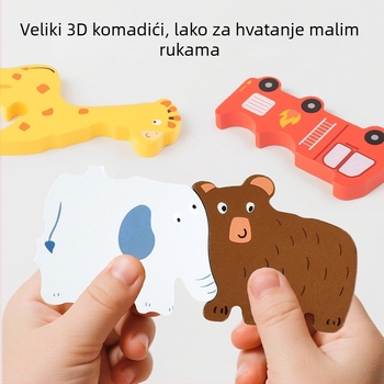 Drveni 3D puzzle za djecu – četiri u jednom edukativna igračka za razvoj finih motoričkih vještina i razmišljanja (uzrast 4–6 godina)