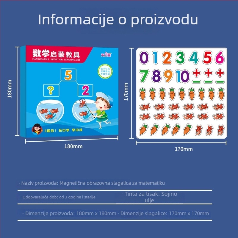 Magnetska edukativna slagalica za djecu – matematika i rani razvoj, OEM prilagodba logotipa, mrećasta vrećica za pakiranje, papirni materijal, uzrast 4–6 godina