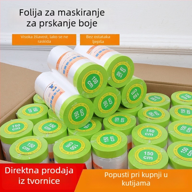 Prozirna zaštitna folija za sprej, PE zaštitni film za namještaj, zidove, pločice i staklo; debljina oko 1 mm; s ljepilnom trakom ili bez nje; ne ostavlja tragove, lako se odvaja