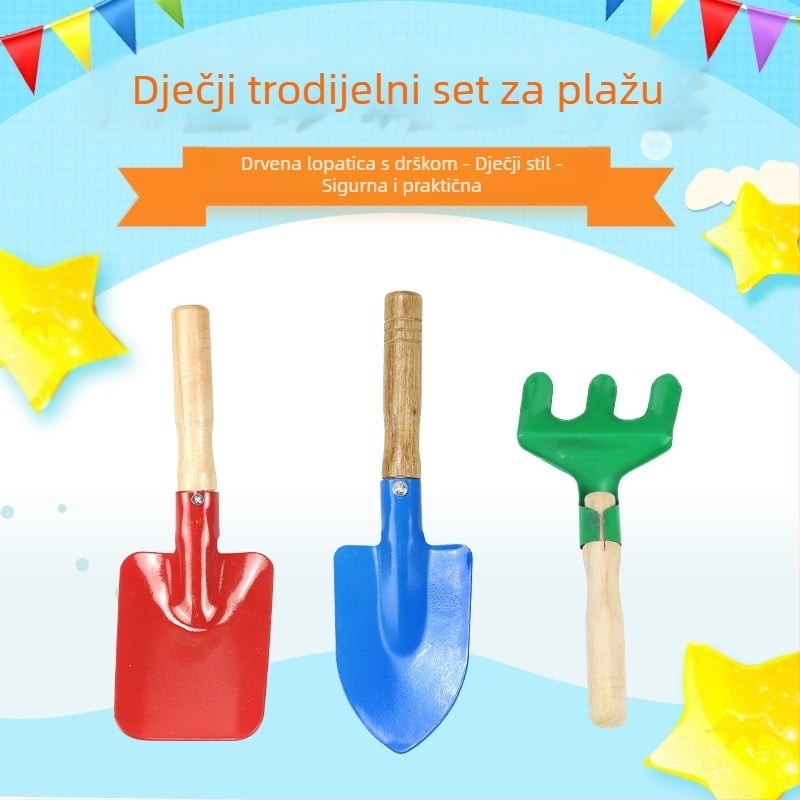 Plažne igračke za djecu – trodijelni metalni set za kopanje u pijesku i igru uz more, za uzrast 4–6 godina