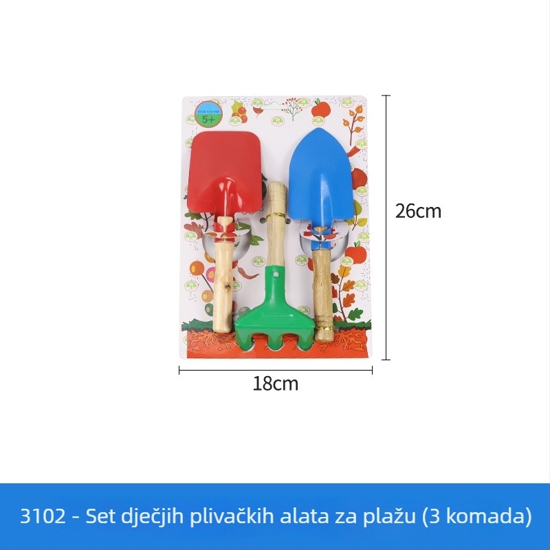 Plažne igračke za djecu – trodijelni metalni set za kopanje u pijesku i igru uz more, za uzrast 4–6 godina