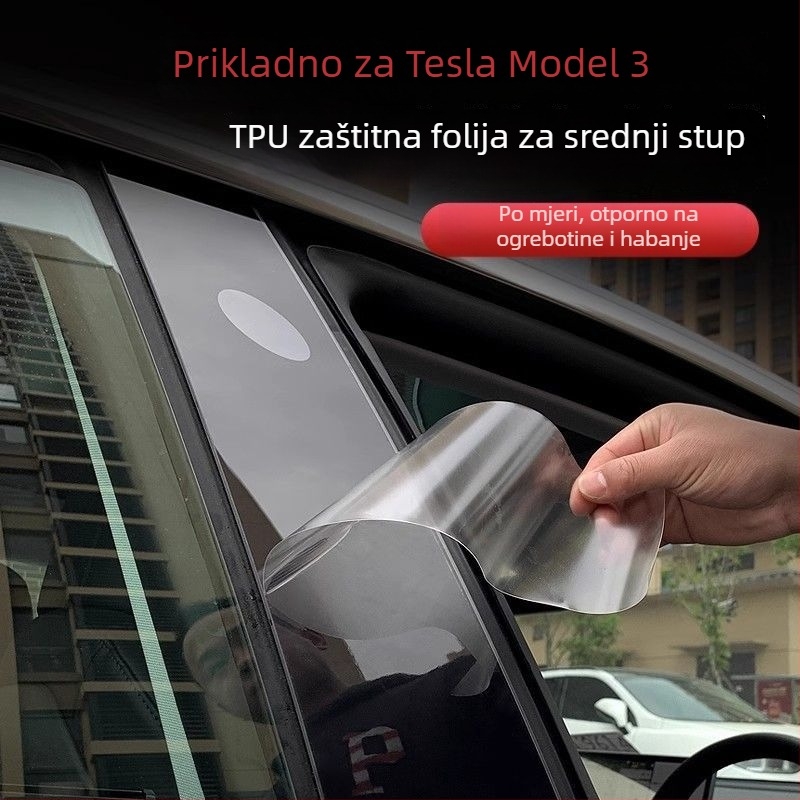 TPU zaštitni film za središnji stub Tesla Model 3/Y – B-stup protiv ogrebotina, 1 godina jamstva
