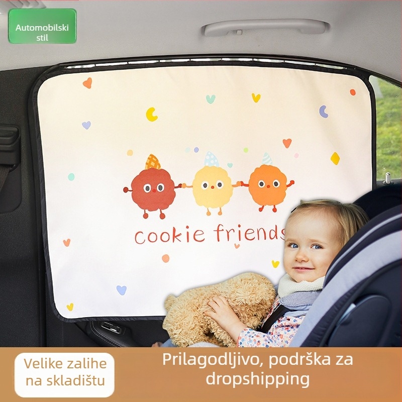 Automobilska sjenila s karikaturnim dizajnom, ugrađena tračnica, proziran poliester, visi