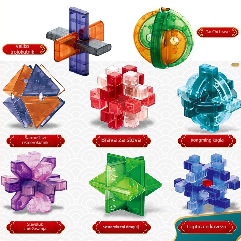 Luban lock puzzle set – rastavljanje i sklapanje, plastika, uzrast 7–14 godina, DIY