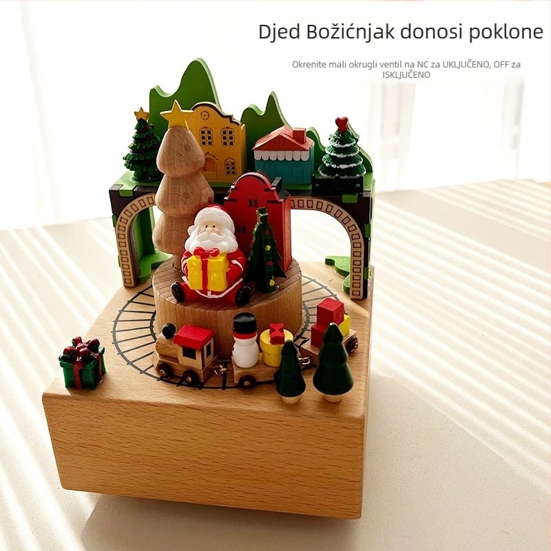 Drvena rotirajuća božićna glazbena kutija za djecu, skulpturalni dizajn, mogućnost prilagodbe logotipa, novi kineski stil