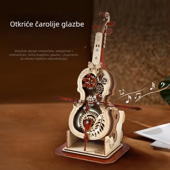 Drveni DIY kutija za glazbu s violončelom i violom – retro stil, sklopni model, mogućnost ispisa logotipa, poklon za rođendan