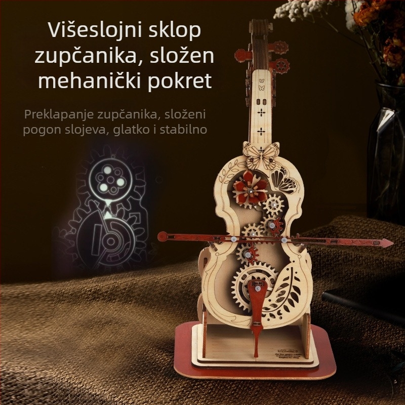 Drveni DIY kutija za glazbu s violončelom i violom – retro stil, sklopni model, mogućnost ispisa logotipa, poklon za rođendan