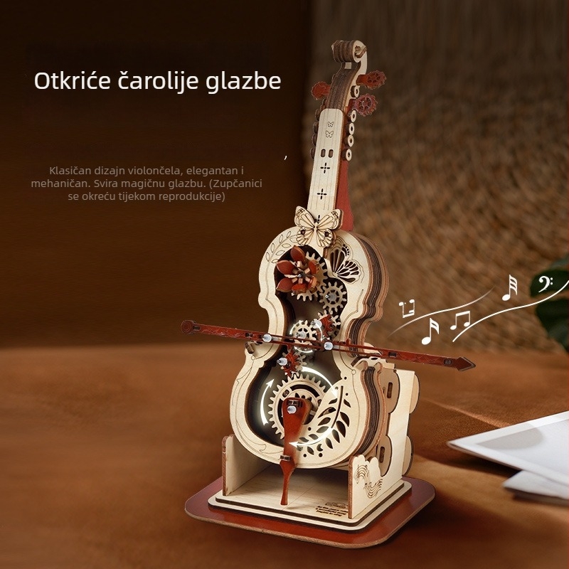 Drveni DIY kutija za glazbu s violončelom i violom – retro stil, sklopni model, mogućnost ispisa logotipa, poklon za rođendan