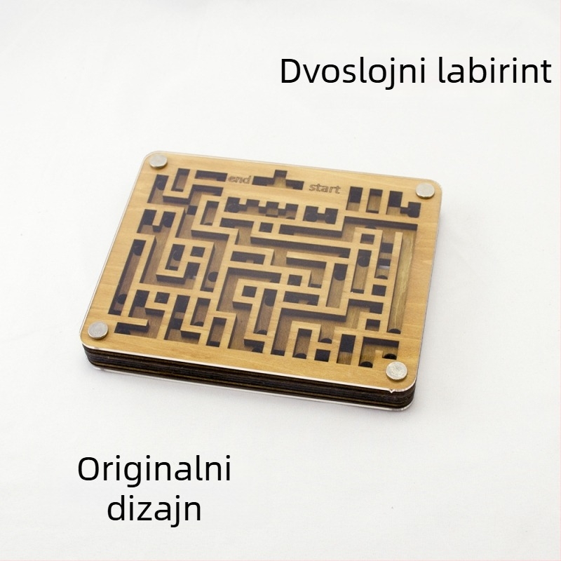 Drveni Luban lock-puzzle s dvostrukim labirintom — materijal: drvo; funkcija: logičko razmišljanje; DIY dostupan; za uzrast 7–14 godina