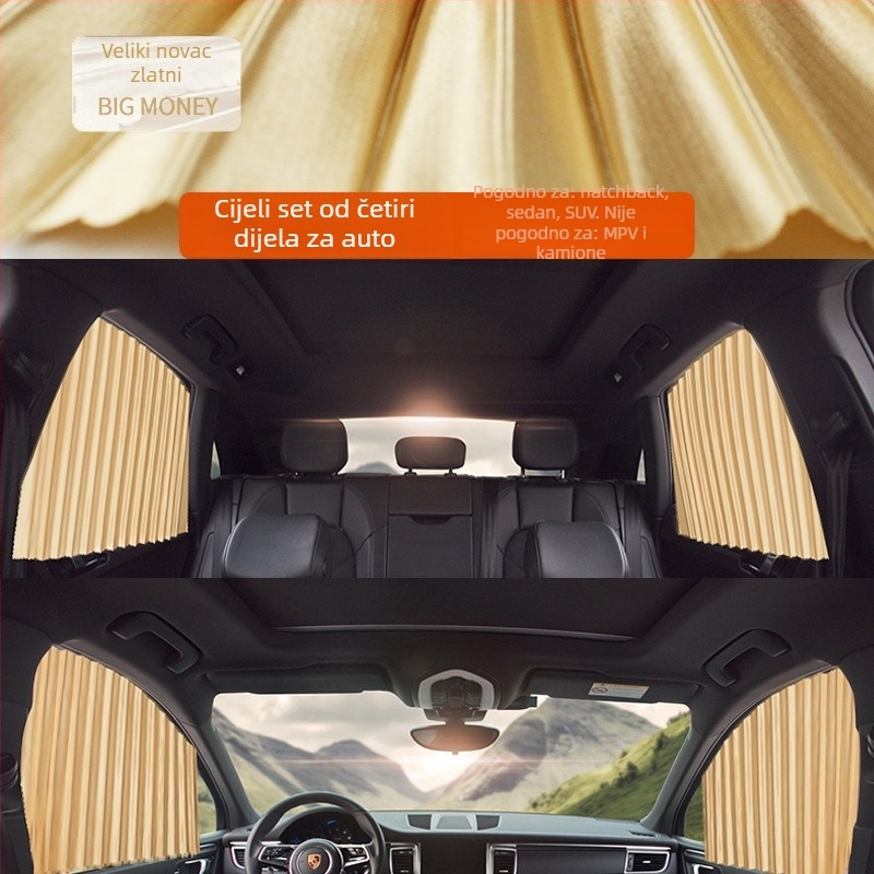 Auto sjenilo za bočne prozore, četverodijelni set, univerzalna prilagodba, magnetni materijal + tkanina, debeli i neproziran