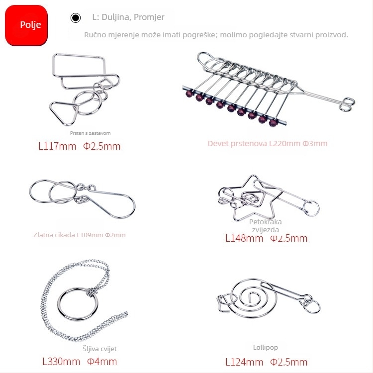 Puzzle s devet prstenova - metalna igračka, 20 dijelova, DIY, prilagodba uzorka