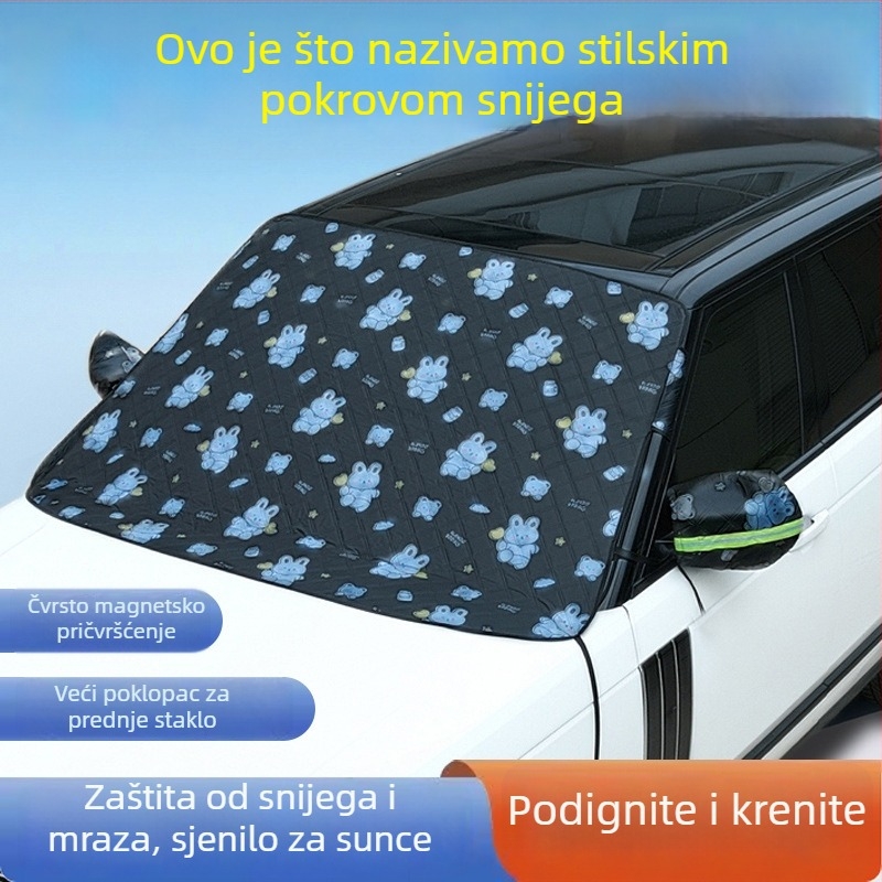 Univerzalni prednji štit automobila – aluminijska folija, debeli karikaturalni stil, ugradnja usisnim čašicama, uzorak: karikatura tulipana, medvjed, zeko