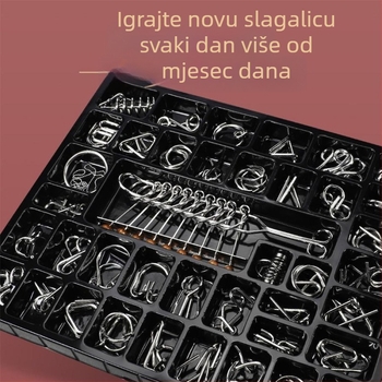 Puzzle Nine Rings (Lu Ban Lock/Kong Ming Lock) - Set od 30 komada, u poklon kutiji, Željezna konstrukcija, Trening strpljenja, Za uzrast 14+
