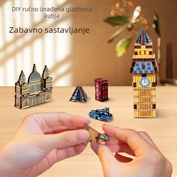 Drveni 3D puzzle ukras s rotirajućom kutijom za glazbu, Mango Sheep, kategorija Ukras, idealan dar za vjenčanje i rođendan