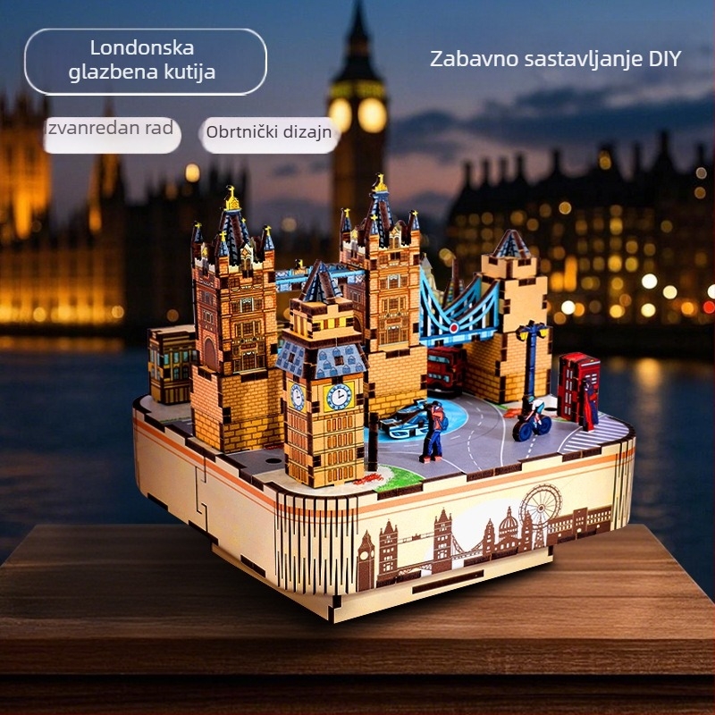 Drveni 3D puzzle ukras s rotirajućom kutijom za glazbu, Mango Sheep, kategorija Ukras, idealan dar za vjenčanje i rođendan