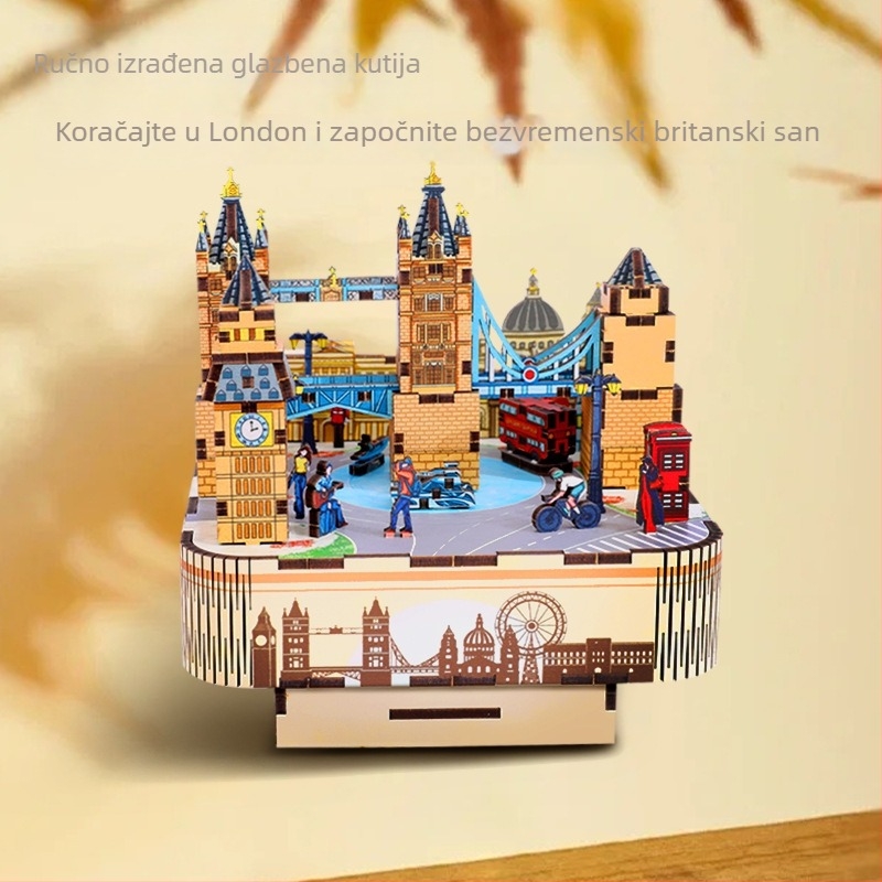 Drveni 3D puzzle ukras s rotirajućom kutijom za glazbu, Mango Sheep, kategorija Ukras, idealan dar za vjenčanje i rođendan