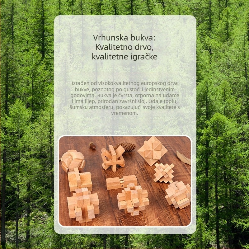 Drveni Kongming/Luban zagon puzzle set za djecu, kompletan set, DIY prilagodba po slikama (4–6 godina)