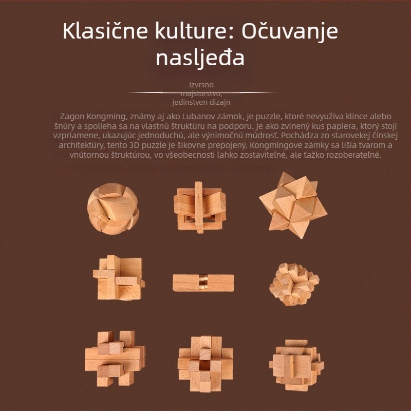 Drveni Kongming/Luban zagon puzzle set za djecu, kompletan set, DIY prilagodba po slikama (4–6 godina)