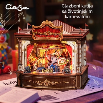 CuteBee Skup za slaganje s glazbenom kutijom — Mini kućica, DIY, 400–800 komada, Napajanje baterijom, MDF