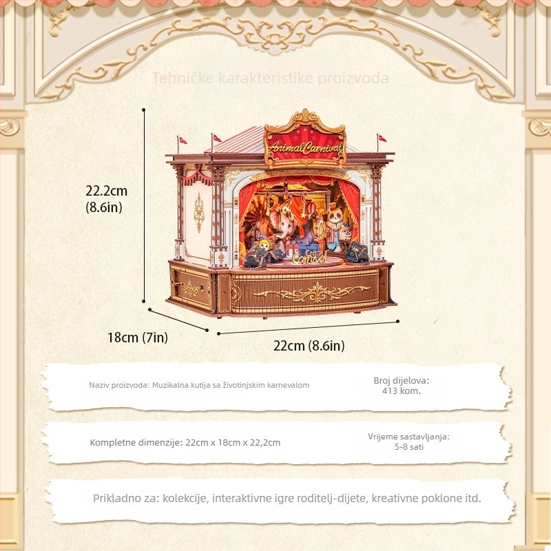 CuteBee Skup za slaganje s glazbenom kutijom — Mini kućica, DIY, 400–800 komada, Napajanje baterijom, MDF