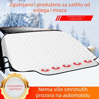 Automobilska snježna navlaka za prednje staklo s postelom od PP pamuka; materijal: aluminijski film + PP pamuk + netkani materijal; ugradnja: tip s karticom; pogodna za prednje staklo; težina: 494 g