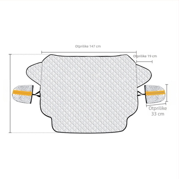 Automobilska snježna navlaka za prednje staklo s postelom od PP pamuka; materijal: aluminijski film + PP pamuk + netkani materijal; ugradnja: tip s karticom; pogodna za prednje staklo; težina: 494 g