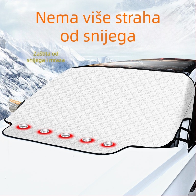 Automobilska snježna navlaka za prednje staklo s postelom od PP pamuka; materijal: aluminijski film + PP pamuk + netkani materijal; ugradnja: tip s karticom; pogodna za prednje staklo; težina: 494 g