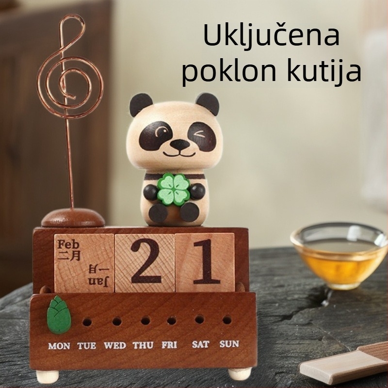 Panda drvena glazbena kutija s klipom za bilješke, ručno izrađena ukras za stol