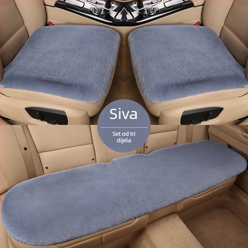 Set od tri plišane jastučnice za auto s krznom od zeca za zimu