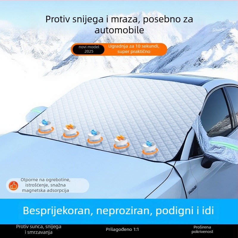 Automobilski suncobran protiv snijega — aluminijska folija, montaža vakuum čašicama, tri u jedan, univerzalni model