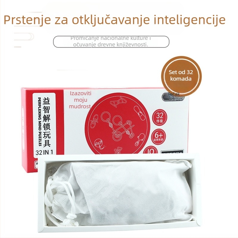 Puzzle s devet povezanih prstena, metalna konstrukcija od željeza, zagonetka za razvoj uma, mogućnost prilagodbe uz logotip, pakiranje u šarenoj kutiji