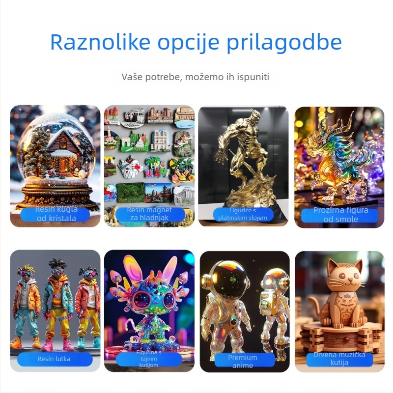Prilagođeni smolasti kristalni ukras s glazbenom kutijom — ručna izrada, crtani lik životinje, moderni minimalistički stil