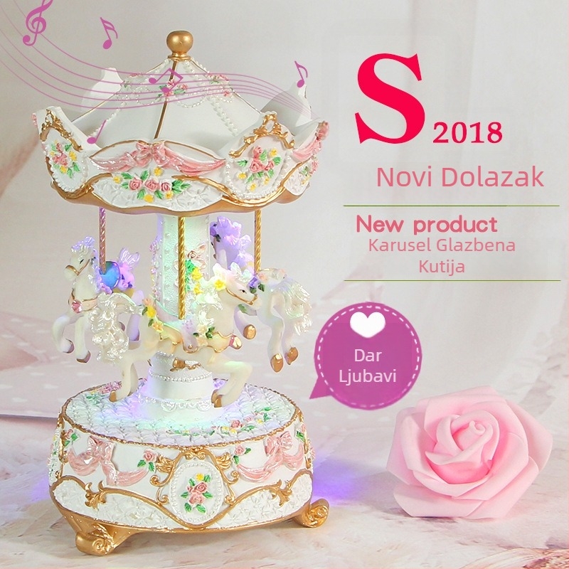 Karuselna glazbena kutija s lampom, romantičan poklon za Dan zaljubljenih, Božić ili rođendan
