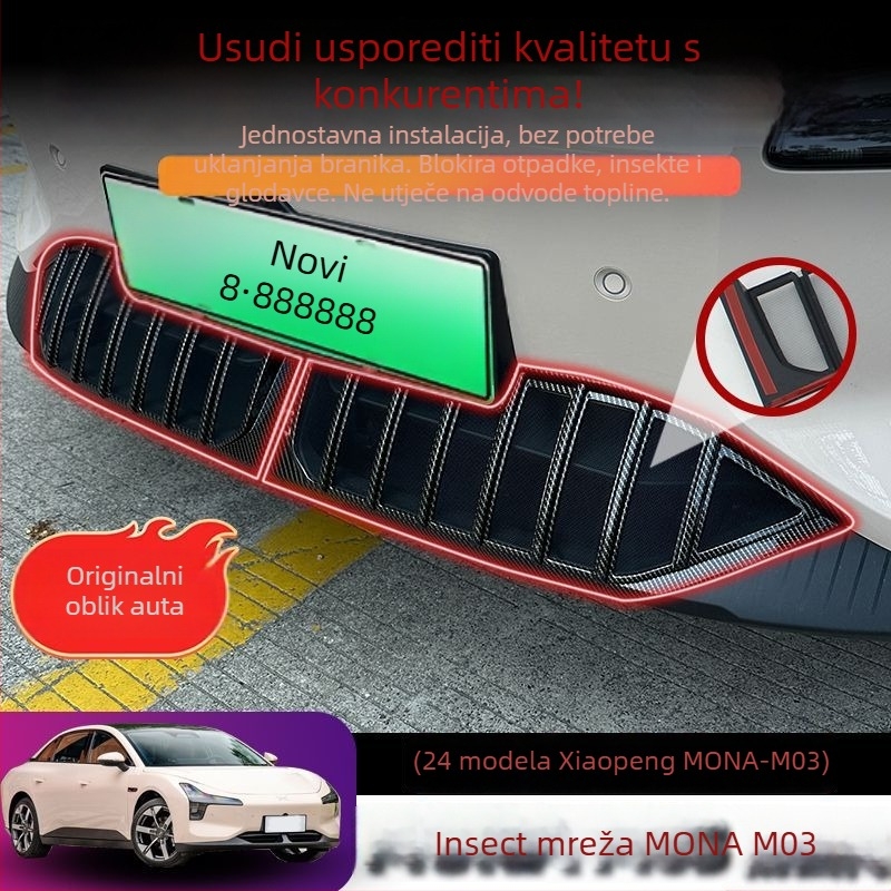 Protivkomarna mreža zaštite spremnika vode, kompatibilna s Xiaopeng MONA M03 — ABS plast, prilagođena originalnoj krivulji automobila, otvor 0.2, marka Junyi, vijek trajanja 20 godina