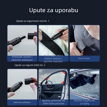 Automobilski sigurnosni čekić za razbijanje prozora i spašavanje, Višestruki evakuacijski alat; Materijal: aluminijska legura ABS; Težina: 0.08 kg; Podrijetlo: Guangdong; Prilagodba: Da