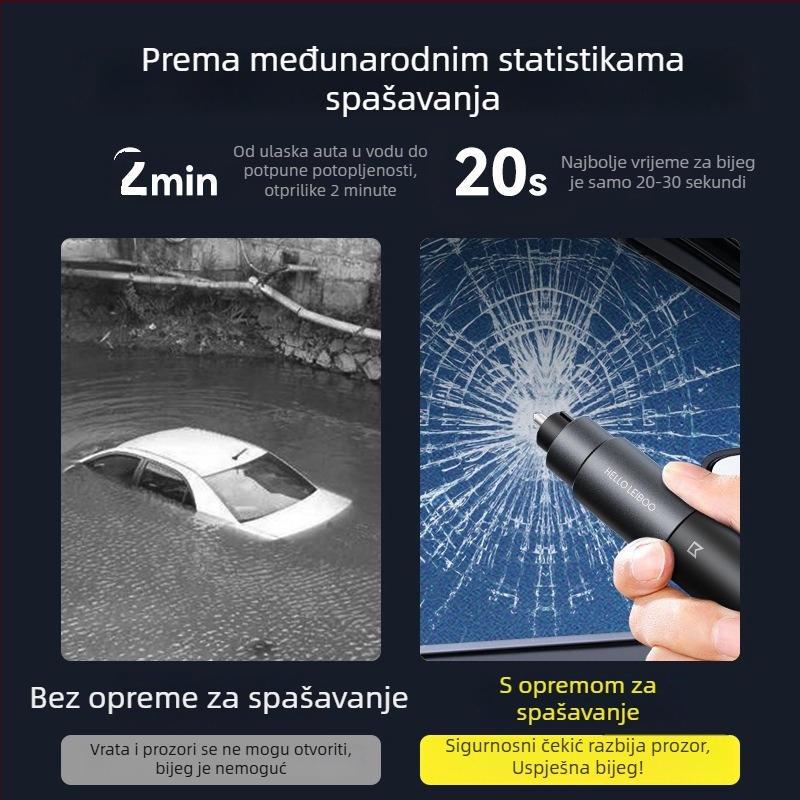 Automobilski sigurnosni čekić za razbijanje prozora i spašavanje, Višestruki evakuacijski alat; Materijal: aluminijska legura ABS; Težina: 0.08 kg; Podrijetlo: Guangdong; Prilagodba: Da