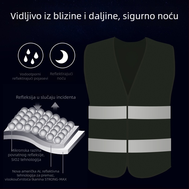 Auto reflektirajući sigurnosni prsluk — poliester, neutralna marka, prilagodljiva proizvodnja, licencirana privatna oznaka.