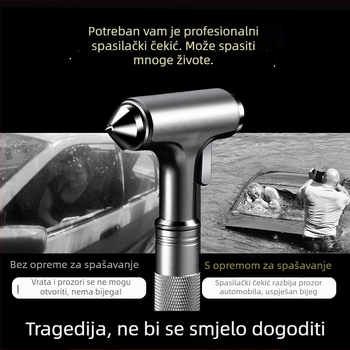 Automobilski sigurnosni čekić, višenamjenski čekić za bijeg, čekić za razbijanje stakla u automobilu, montiran u vozilu za samoodbranu