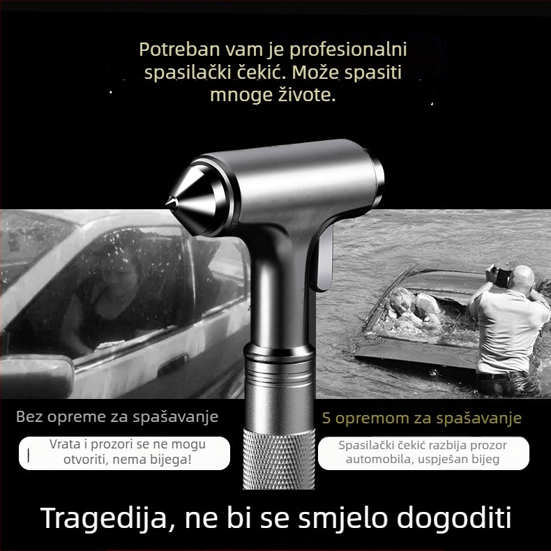 Automobilski sigurnosni čekić, višenamjenski čekić za bijeg, čekić za razbijanje stakla u automobilu, montiran u vozilu za samoodbranu