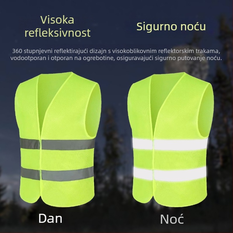Reflektirajuća vesta za sigurnost u prometu i sanitarne radnike, noćna vidljivost, Materijal: Tkanina, Rezervna odjeća za godišnji tehnički pregled automobila
